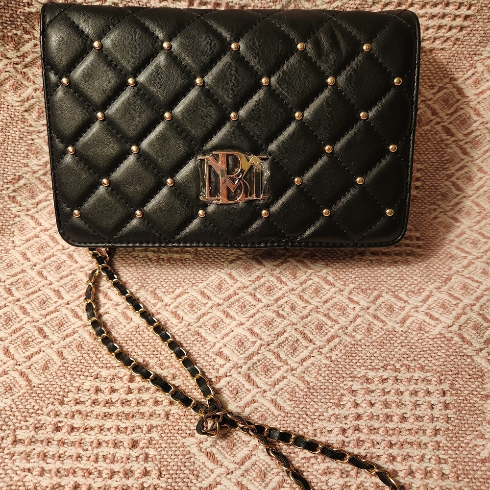 Badgley Mischka Black Vegan Leather Crossbody Bag With Studs NWT